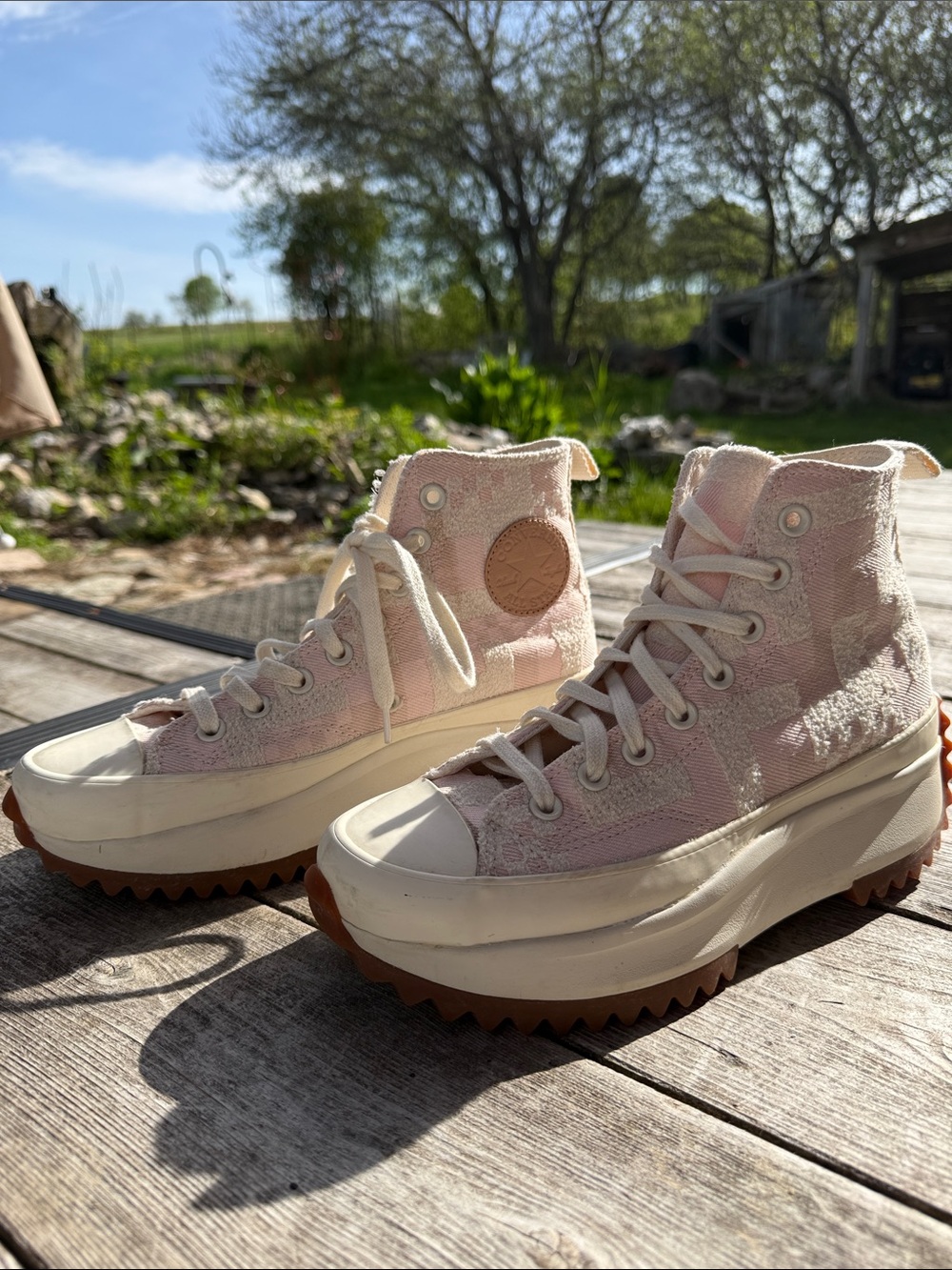 Converse Platform High-Top Lace-Up Sneakers in Light Pink